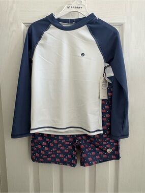 Sperry Navy and White Boys Long-Sleeve Rash Guard Set Size 6